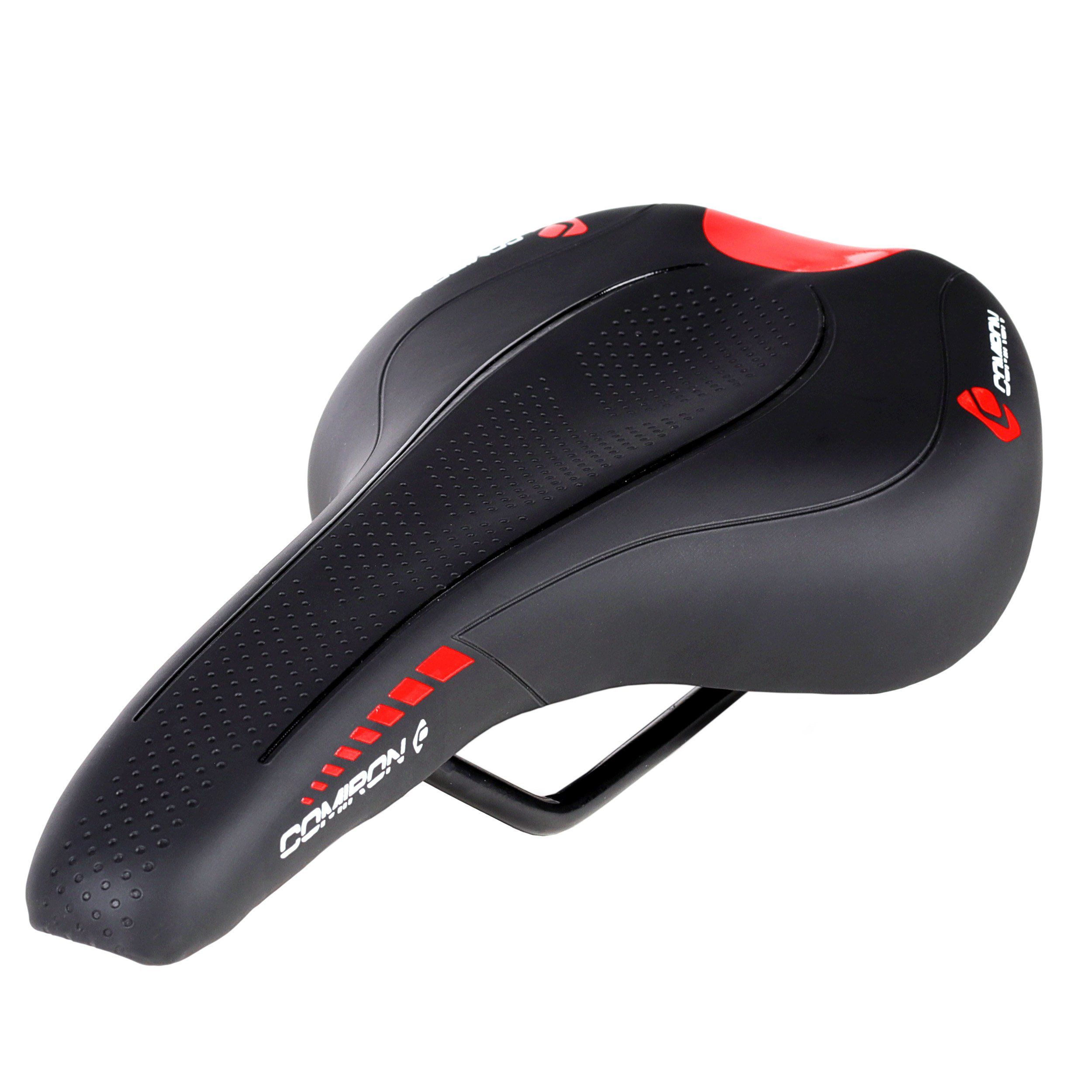 Седло велосипедное MTB COMIRON VINGEGAARD M049 270X140, технологии: DW, ED, полиуретан принтованный глянец, чёрный, красный