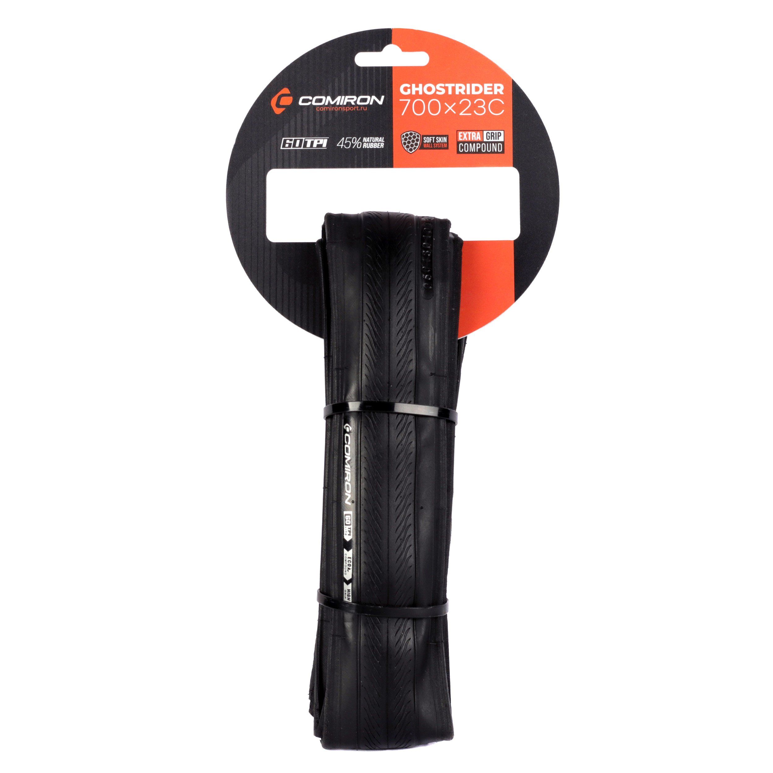 Покрышка велосипедная COMIRON Ghostrider 700 23C, 60 TPI Soft Skin Extra Grip, кевларовая, шоссейная Покрышка велосипедная COMIRON Ghostrider 700 23C, 60 TPI Soft Skin Extra Grip, кевларовая, шоссейная