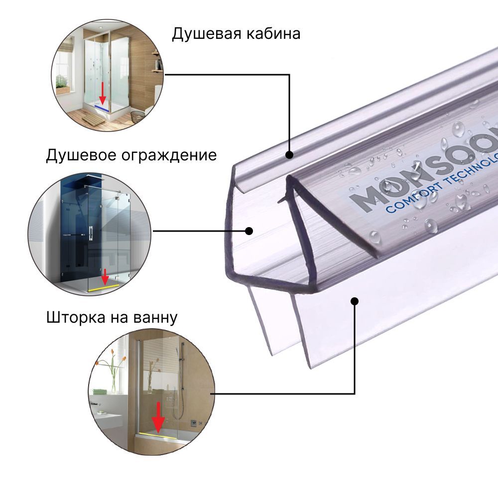 Уплотнитель для душевой кабины 6 мм ТТ У3122 длина 0,6 м лепестки 8 мм ...