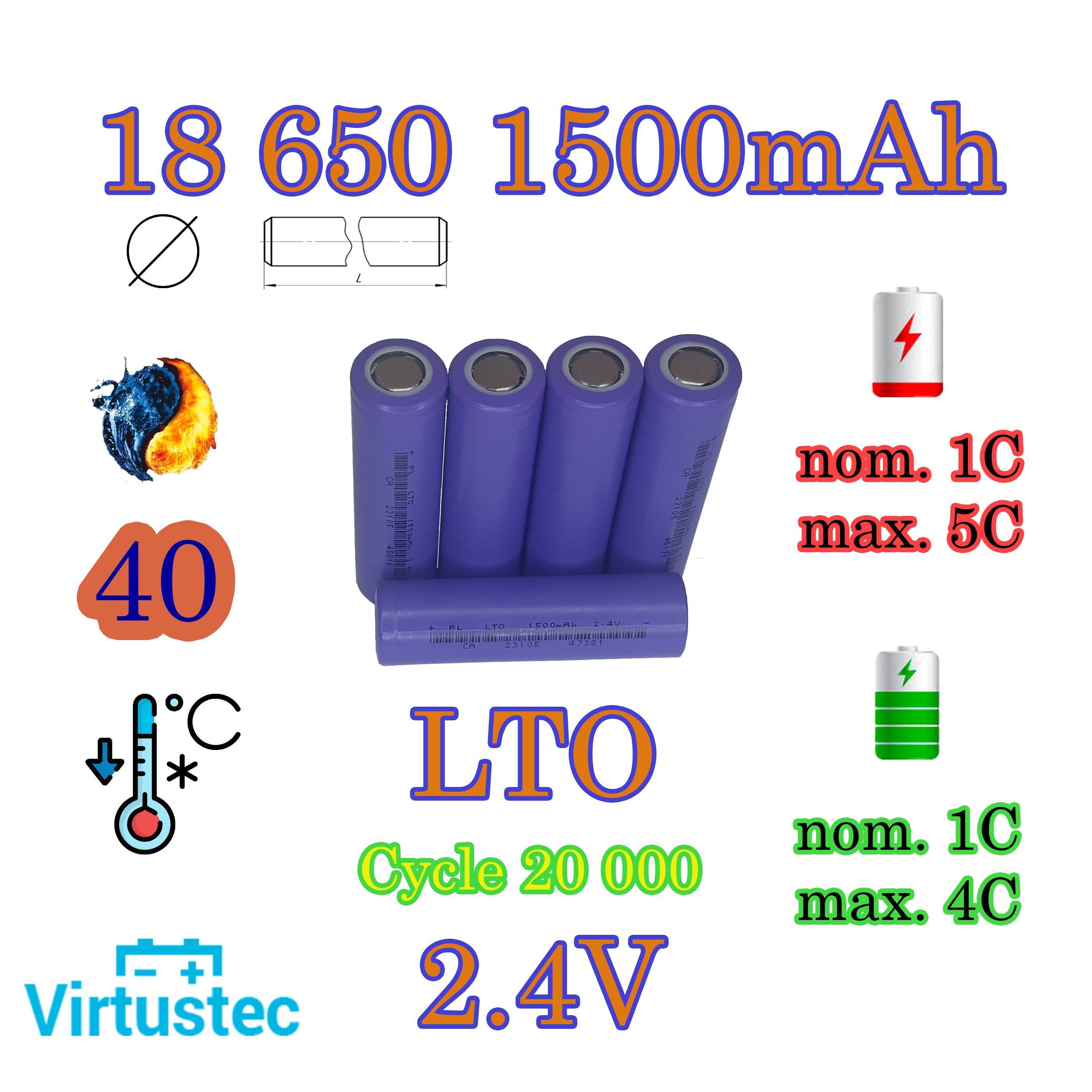 Аккумулятор 18650 LTO 2,4 Вольта 1500 мА*ч, 5 шт. - купить с доставкой ...