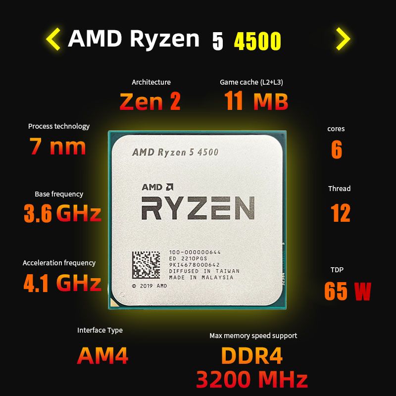 Ryzen 5 4500 6 core processor. Ryzen 5 4500.