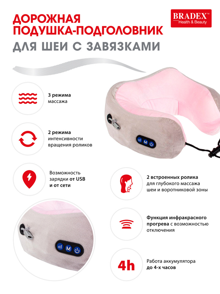 Массажная подушка BRADEX, с подогревом и роликами шиацу, массажер для шеи и плеч, для спины, электрический #1