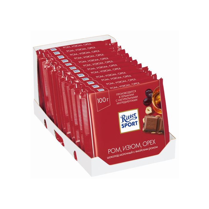 Шоколад Ritter Sport Ром, орех, изюм, молочный, 100 г х 12 шт - купить ...