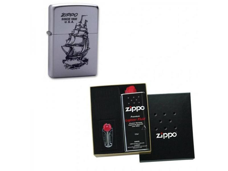 Набор зажигалка ZIPPO Boat-ZIPPO Satin Chrome в подарочной упаковке + топливо и кремни  #1