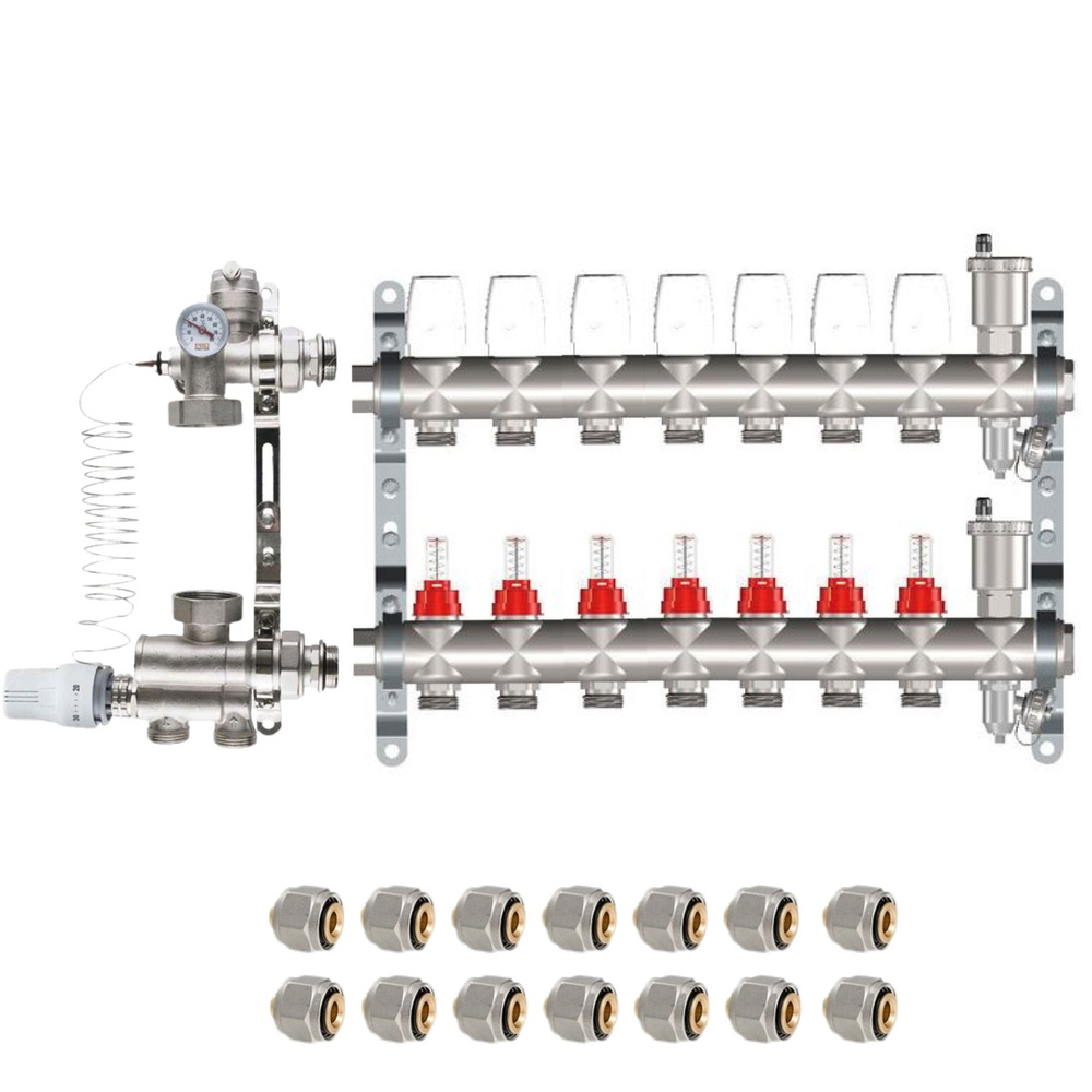 КОМПЛЕКТ для ВОДЯНОГО ТЕПЛОГО ПОЛА ДО 110 кв/м Коллектор 7 контуров