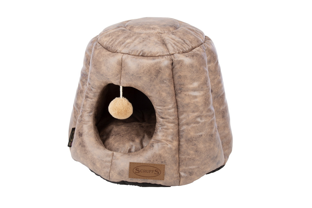 Лежак - домик для кошек SCRUFFS "Knightsbridge Cat Igloo", экокожа, шоколадный, 48x48x38см (Великобритания) #1