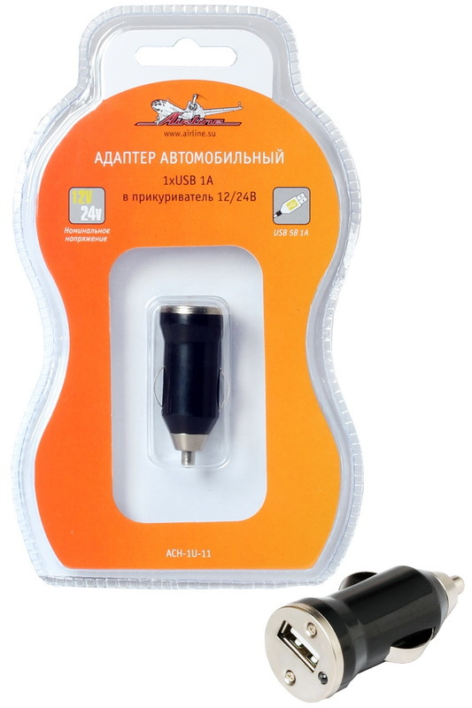 Адаптер автомобильный 1хUSB 1А, 12/24В ()