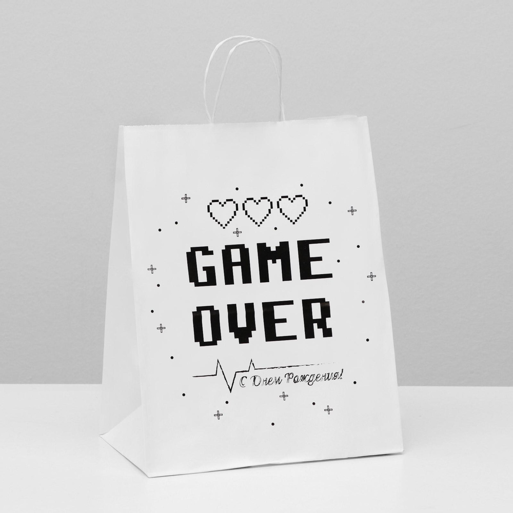 Пакет подарочный / Game Over! / 24 х 14 х 30 см / подарочная упаковка /  упаковка для подарков / упаковка / упаковка для подарков коробка /  новогодняя упаковка / новогодняя упаковка