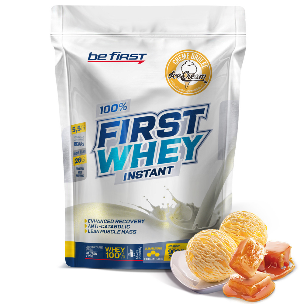 Протеин сывороточный для набора мышечной массы Be First First Whey Protein Instant 900 гр, крем-брюле #1