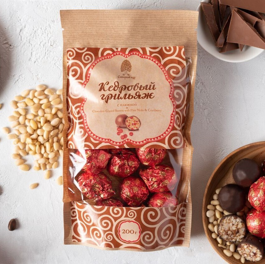 Кедровый грильяж с клюквой 200 гр Сибирский кедр / мягкий грильяж ...