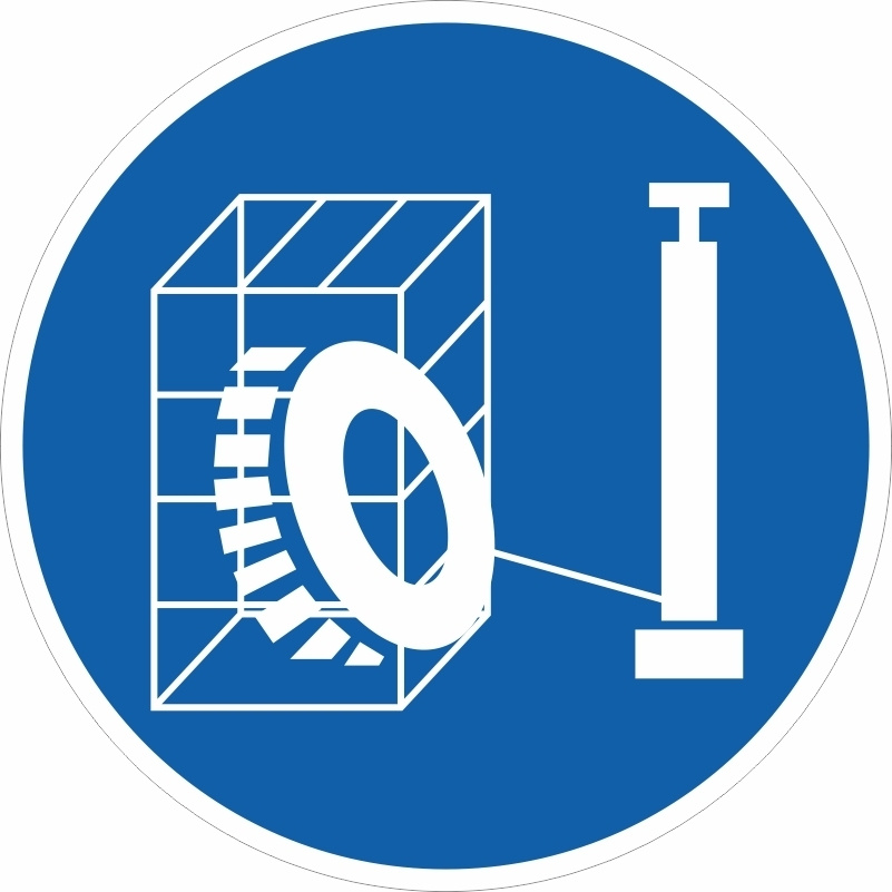 Знак-наклейка M35 "Накачивание Шин Производить В Защитном Устройстве" 150х150 мм самоклеящийся виниловый #1