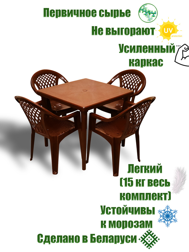 Комплект садовой мебели Стол квадратный + 4 Кресла, коричневый, ComfortProm  #1