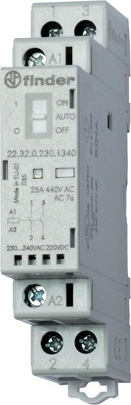 Контактор модульный 2NO 25А AgNi 230В AC/DC 17.5мм IP20 мех. индикатор FINDER 223202301320 ( 1шт. )  #1