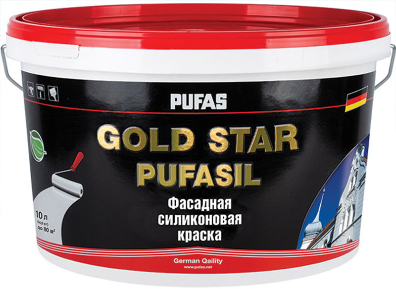 ПУФАС Goldstar Пуфасил база A белая краска фасадная силиконовая (10л) / PUFAS Gold Star Pufasil base #1