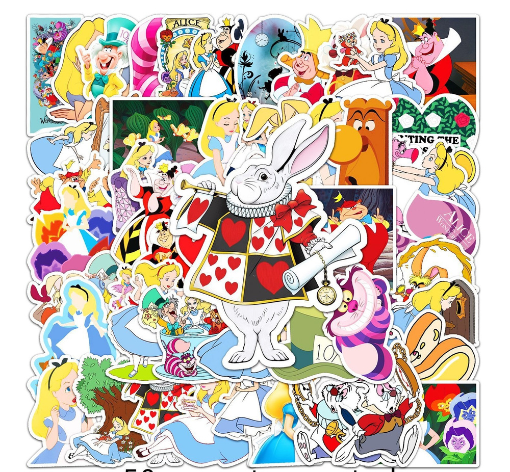 Наклейки Алиса в Стране чудес / Alice in Wonderland водостойкие 50шт (3 ...