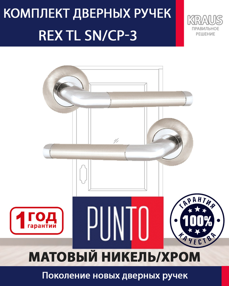 Ручка Punto раздельная раздельная для установки в межкомнатные и внутренние входные двери REX TL SN/CP-3 #1