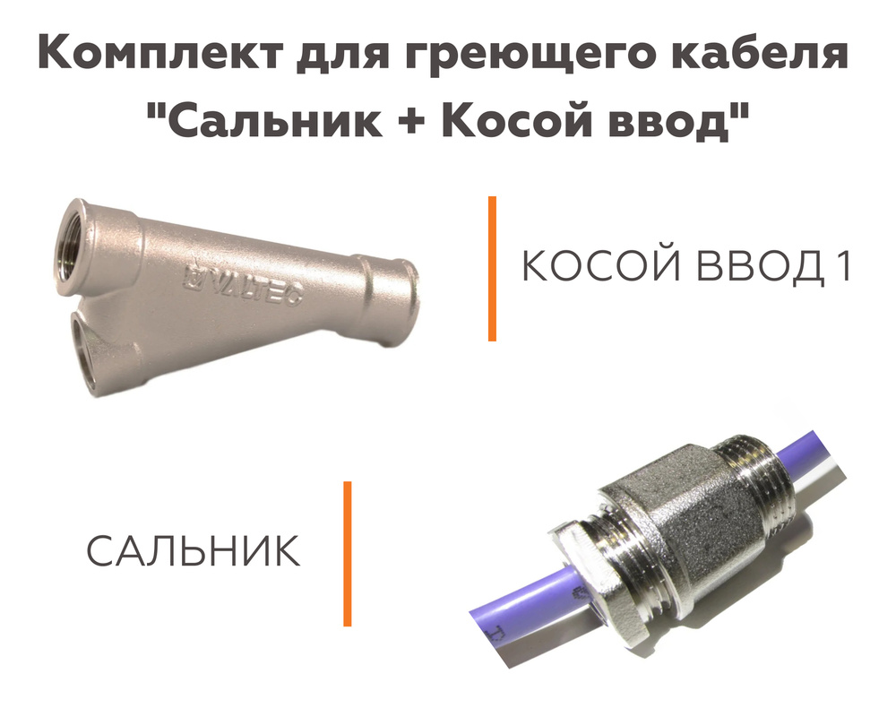 Комплект для ввода греющего кабеля в трубу Обогрев Люкс: Сальник + Косой ввод 1  #1