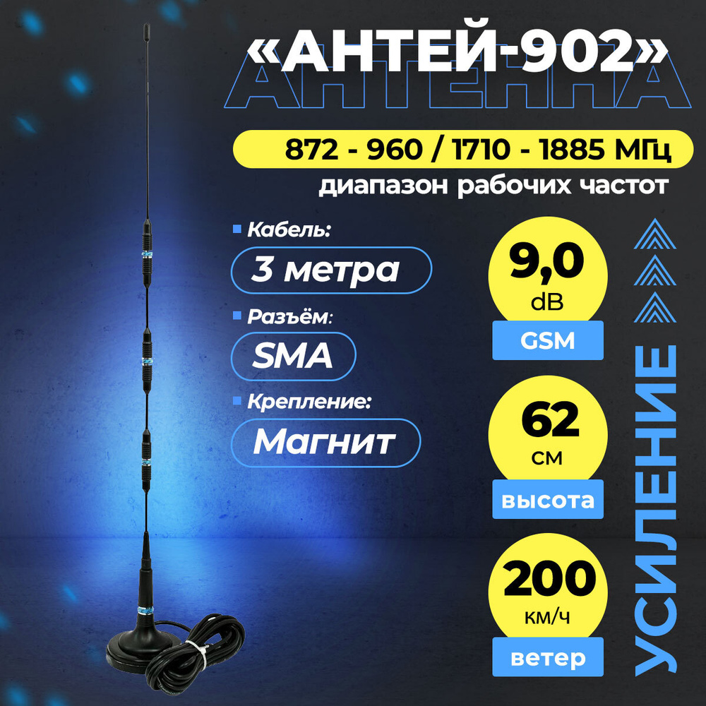 Антенна Антей 902 SMA GSM900/1800 9дБ 3м - купить с доставкой по выгодным  ценам в интернет-магазине OZON (356851063)