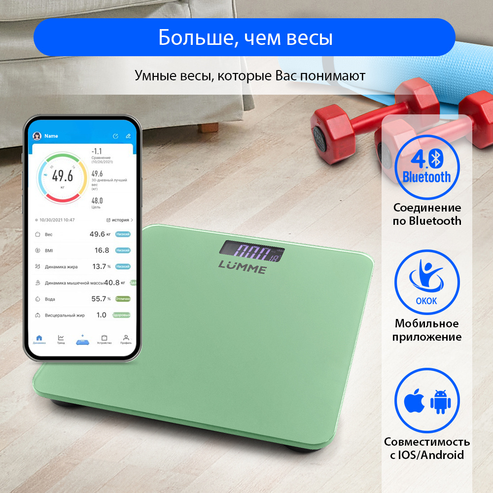 Напольные весы Lumme LU-1335/Умные весы с Bluetooth/весы напольные  электронные/весы напольные умные/диагностические большого размера, зеленый  купить по низкой цене с доставкой в интернет-магазине OZON (626491035)