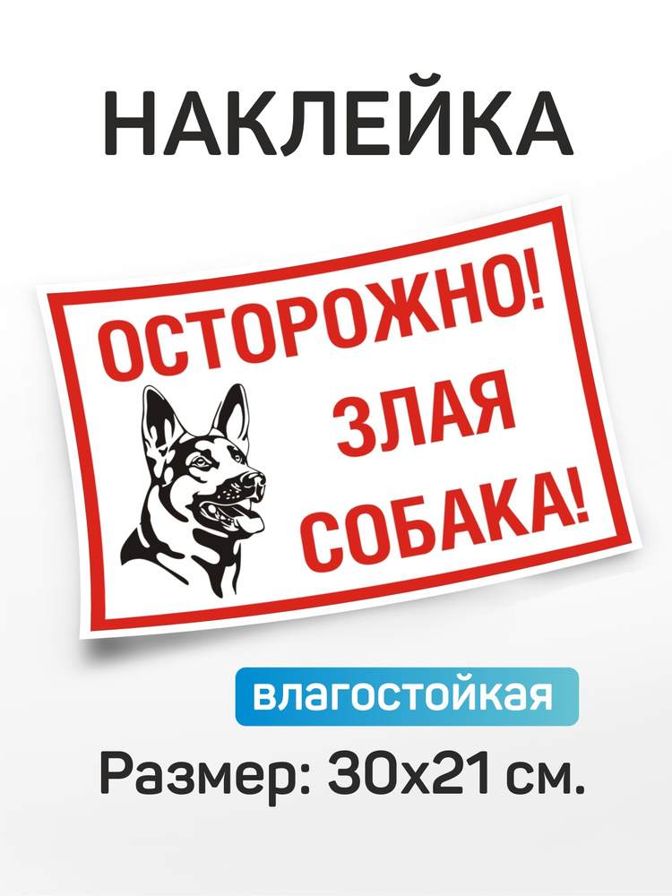 Наклейка информационная "Осторожно злая собака" #1