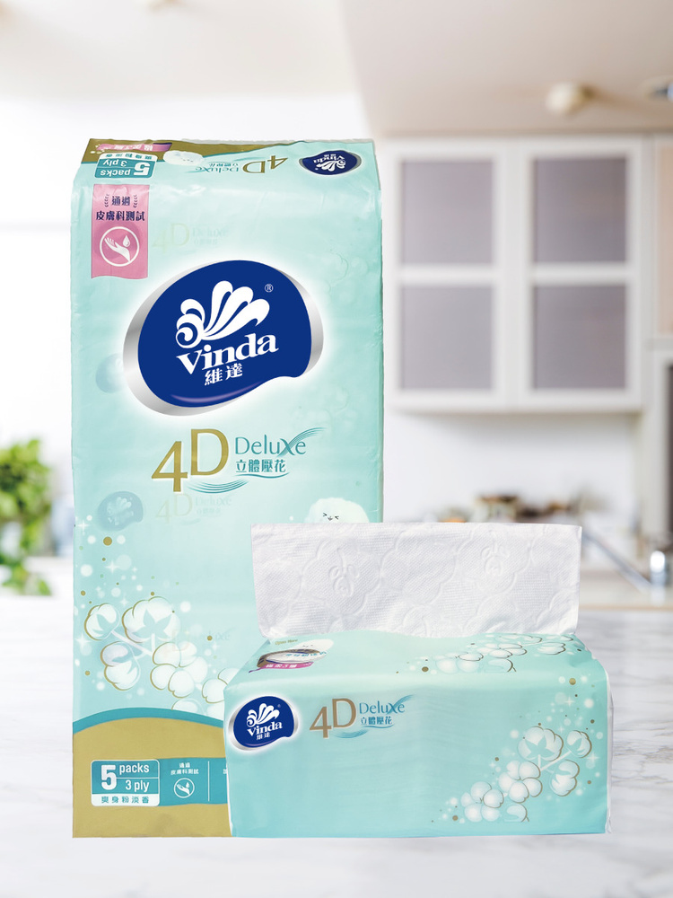 Бумажные трёхслойные салфетки Vinda 4D Deluxe, Baby Soft, 500 шт (100/5) #1