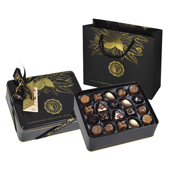 Премиальные шоколадные конфеты BOLCi ассорти "Black& Gold" в подарочной металлической упаковке с бантом #1