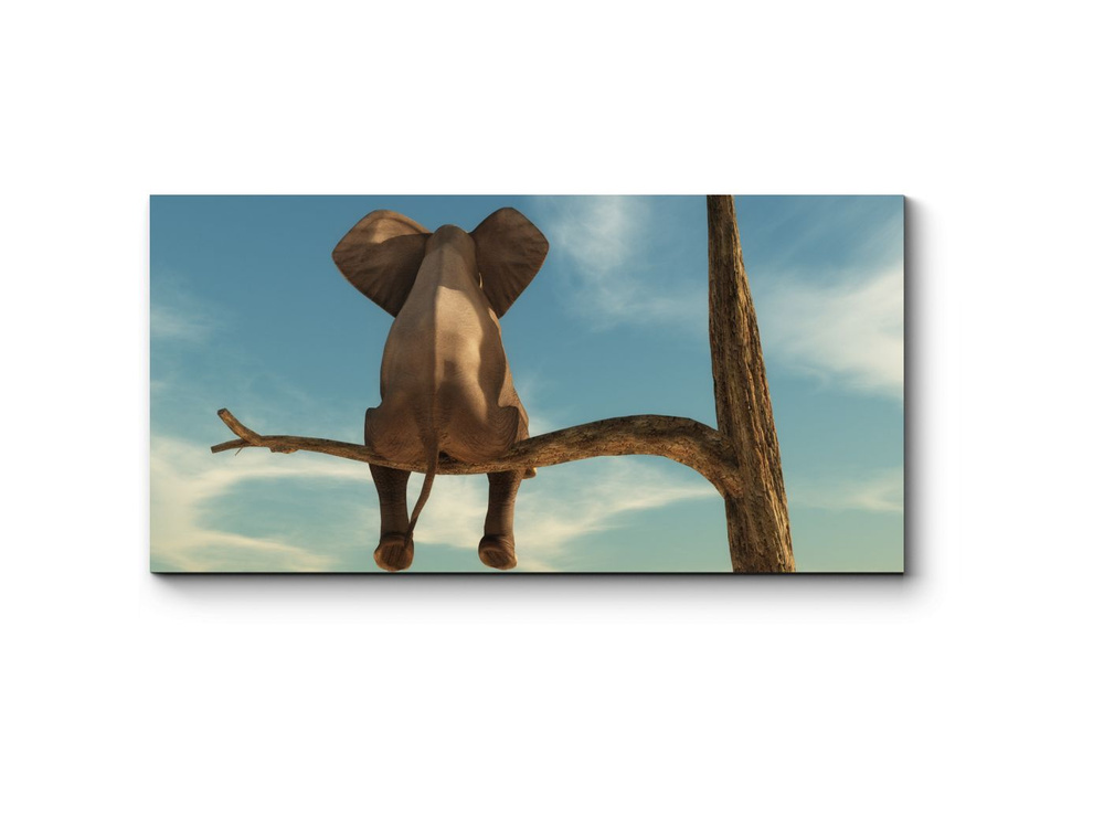 Картина модульная на холсте для интерьера горизонтальная, Слон на ветке, PICSIS, 120x60  #1