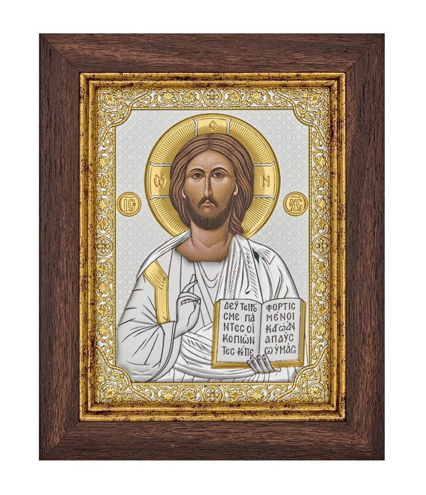 Икона серебряная, греческая Silver Canvas Спаситель, прямоугольная в ...