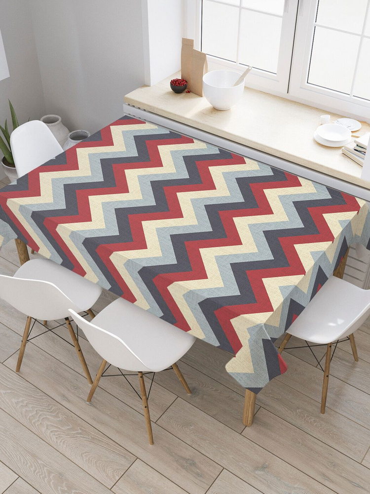 Прямоугольная водоотталкивающая скатерть на стол "Винтажный зигзаг" 145х180, JoyArty #1