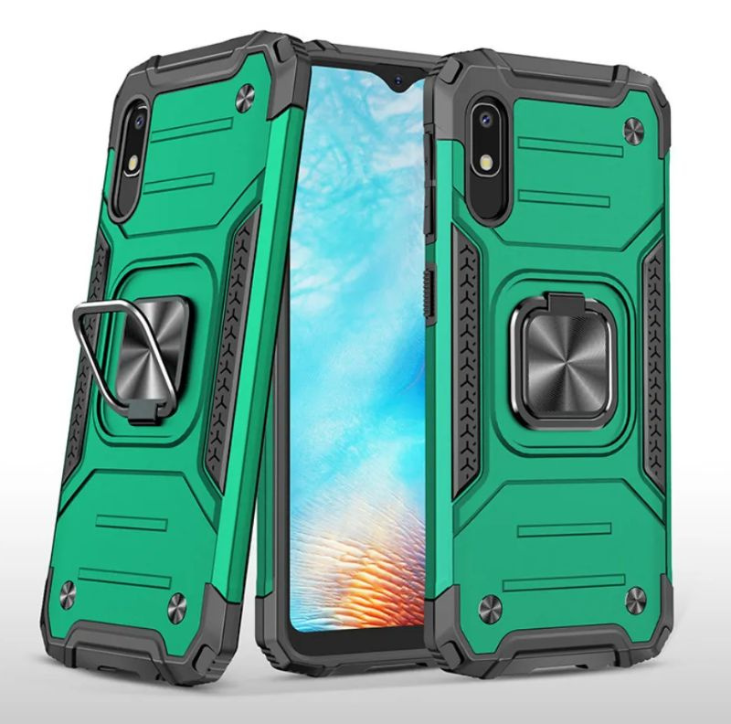 Противоударный чехол для Xiaomi Redmi 9A зеленый с пластиной для магнитного автодержателя и кольцом подставкой #1