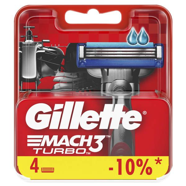 Gillette Сменные кассеты для бритья Mach3 Turbo Red, 4 шт - купить с ...