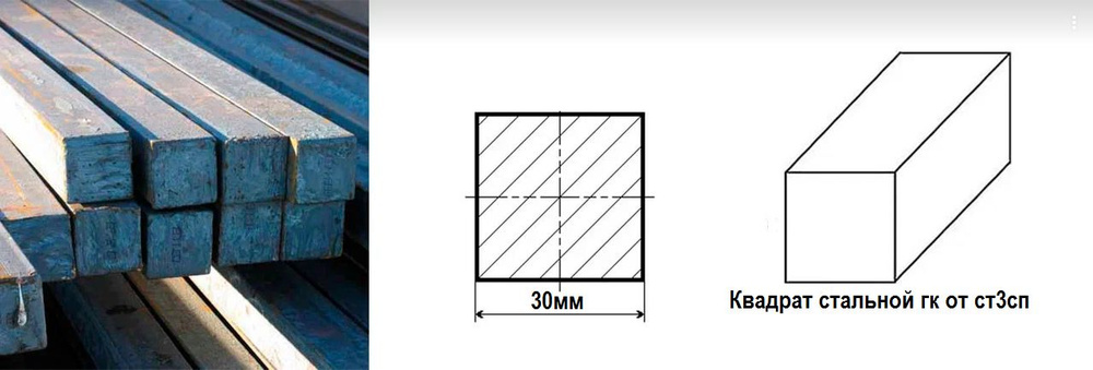 Квадрат пруток Сталь гк от ст3сп д. 30 мм. длина 1000 мм. ( 100 см. ) Железный Сортовой горячекатаный #1