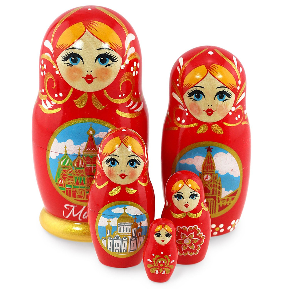 Ажна Матрешка деревянная Москва 5 мест 10,5 см сувенирная продукция  #1