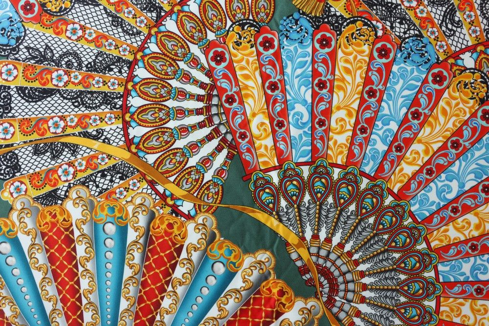 Ткань яркий хлопок с веерами (купон) - купить с доставкой по выгодным ...