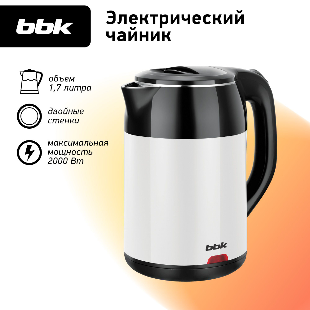Чайник электрический BBK EK1709P черный/белый, объем 1.7 л, мощность 1800-2000 Вт  #1