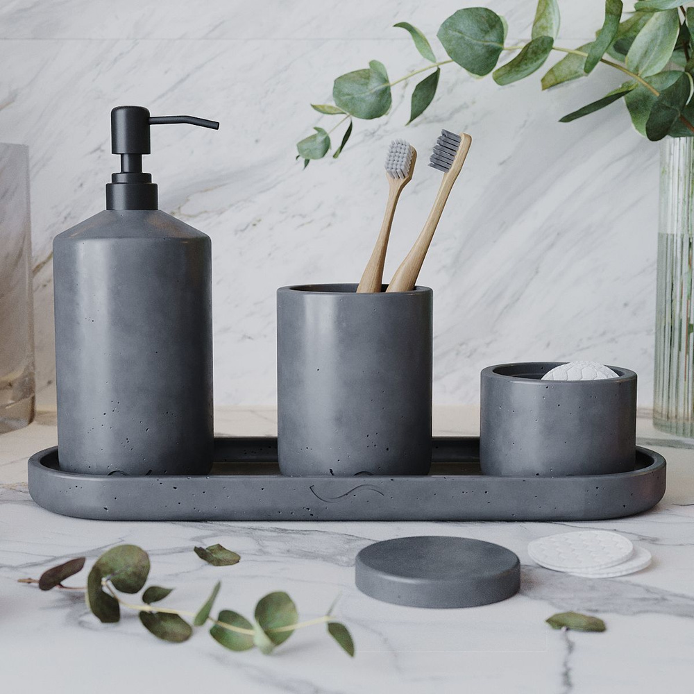 Набор для ванной Astrid 20 (стакан для зубных щеток, дозатор для жидкого мыла с черной помпой, 0,4 л, #1