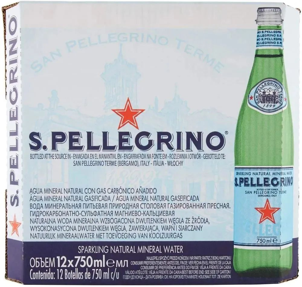 Вода минеральная San Pellegrino (Сан Пеллегрино), 12 шт по 0,75, газ, стекло  #1