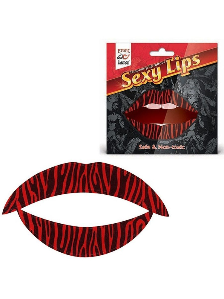 Татуировка для губ, яркий образ для вечеринки Erotic Fantasy Lip Tattoo Sexy Lips Тигровый Красный  #1