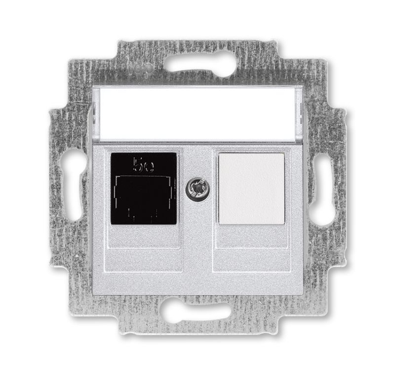 Розетка информационная ABB Levit RJ45 категория 5e и заглушка серебро ...