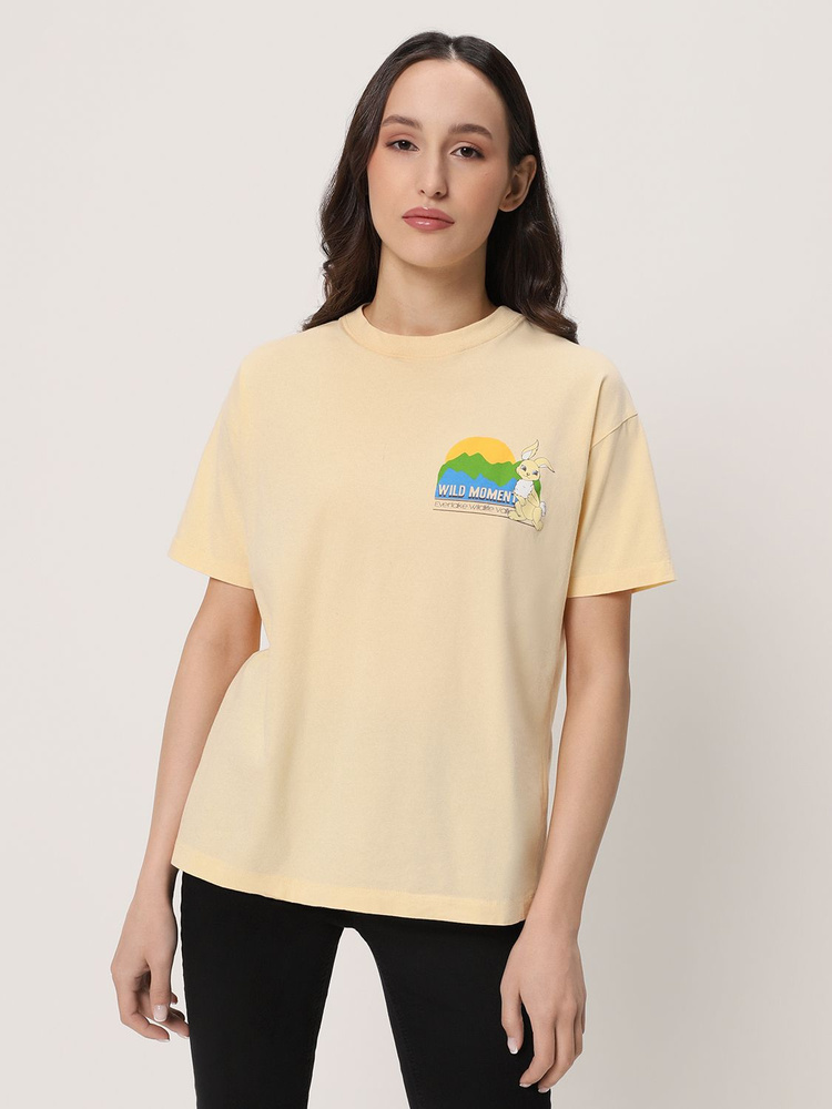 Футболка Pull&Bear, размер 42, 44, цвет кремовый, 100% хлопок - купить ...