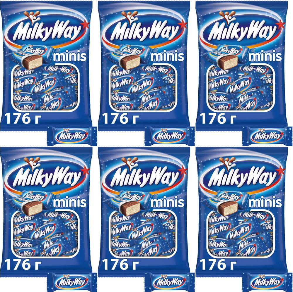 Конфеты шоколадные Milky Way Minis, комплект: 6 упаковок по 176 г ...