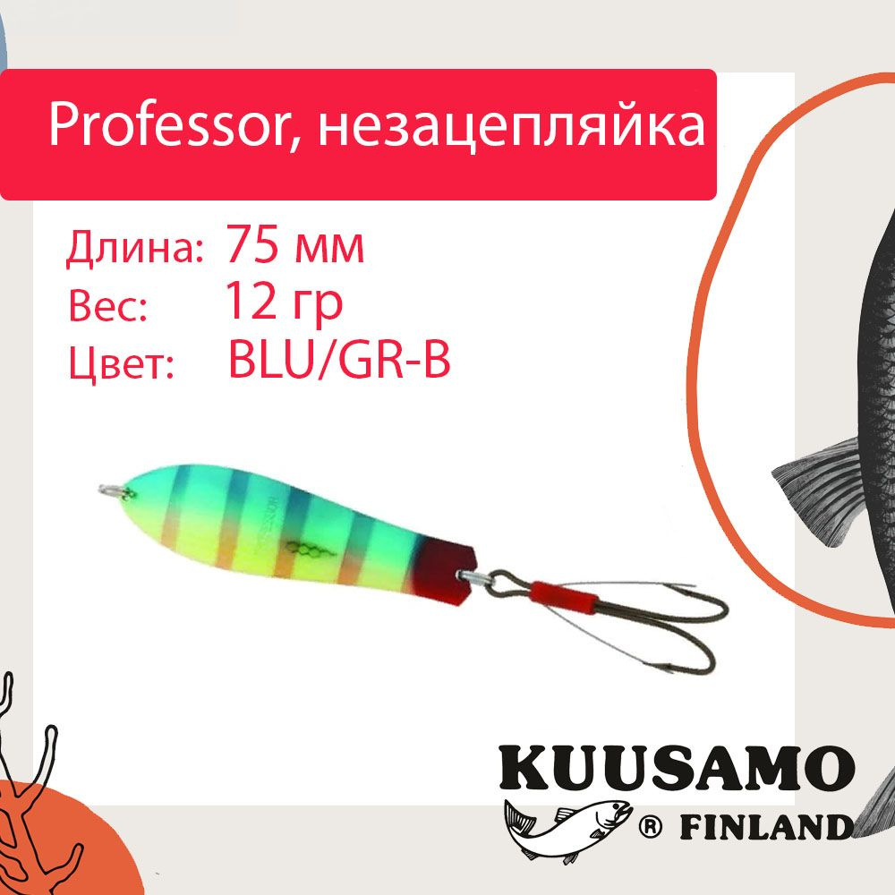 Блесна для рыбалки Kuusamo Professor 3, 75/12 незацепляйка, BLU/GR-B (колебалка)  #1