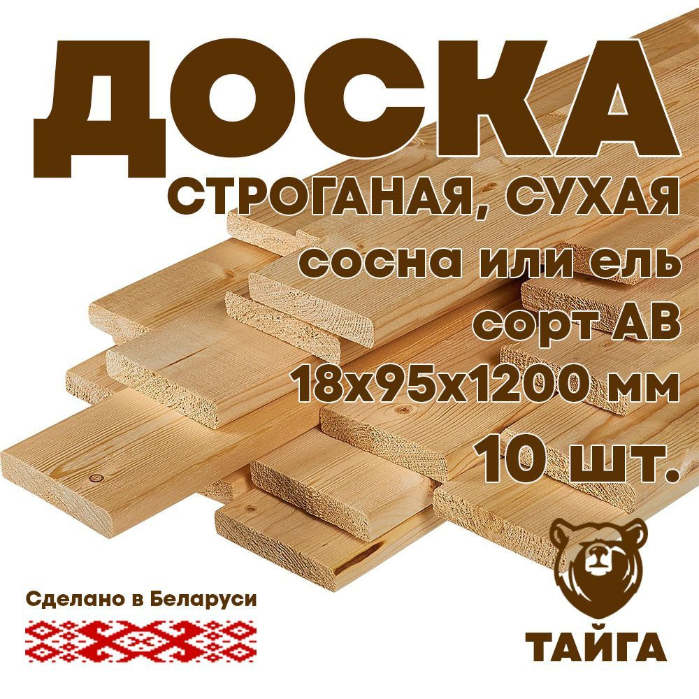 Доска строганная, штакетник деревянный 18х95, 1200 мм, 10 шт, сосна/ель ...