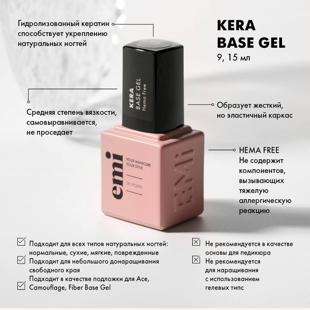 EMI База для ногтей, базовое покрытие для гель-лака Kera Base Gel ...