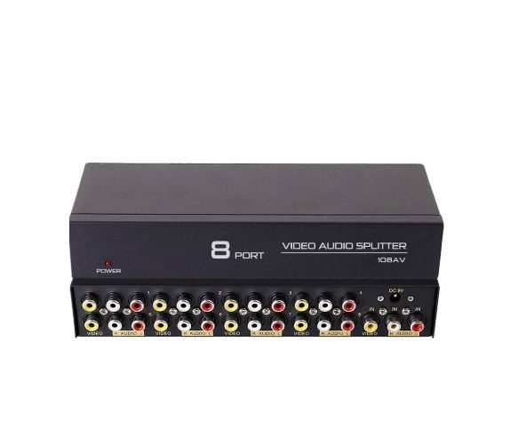 1-8 Splitter 3rca 250 mhz, 1 вход 8 выходов для раздачи композитного 1 видео и 2 аудио, с адаптером питания #1