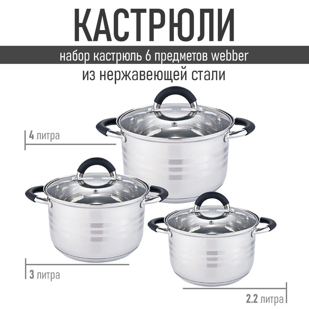 Набор кастрюль из нержавеющей стали для газовых, индукционных плит ...