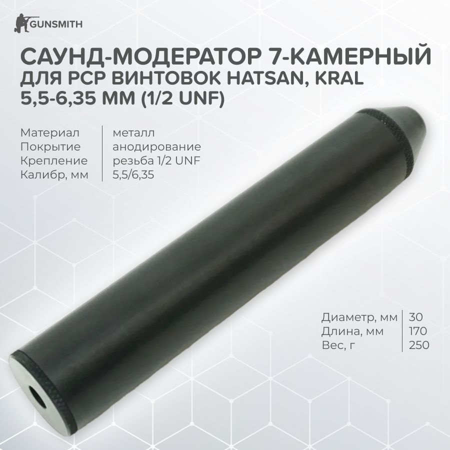 Купить Саунд-модератор 6” для пневматики до 6,35 мм; LR (1/2” UNF )