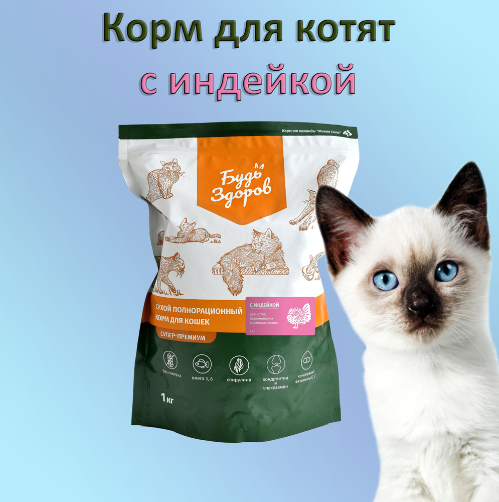1 кг Будь Здоров Сухой полнорационный корм для котят, беременных ...
