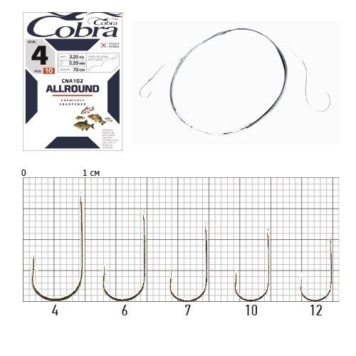 Крючки с поводком Cobra ALLROUND 70cm, 0,20mm, разм.4, 10шт. #1