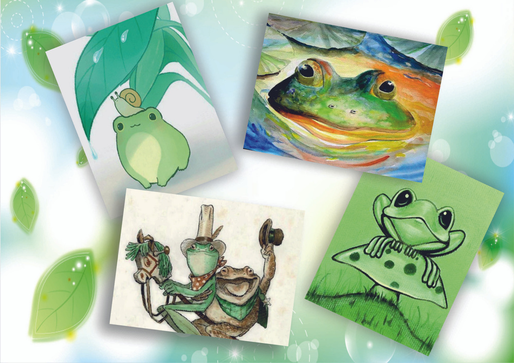 Открытка подарочная, набор открыток мини "Лягушки" милые карточки с изображением жабки и лягушечки, цветные #1